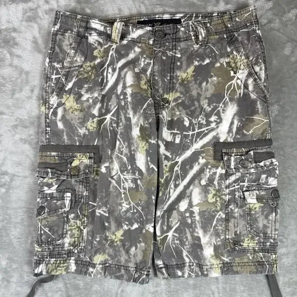 XRAY Jeans Mens Cargo Long Shorts Size 32 Green Camouflage Outdoor - Picture 1 of 7